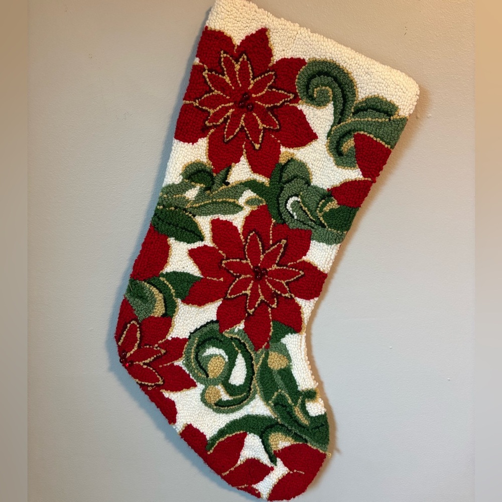 Red and Green Poinsettia Needlepoint Stocking - Picture 2 of 8